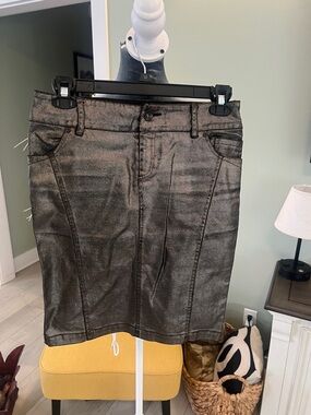 Gaudi' Metallic Charcoal Pencil Skirt